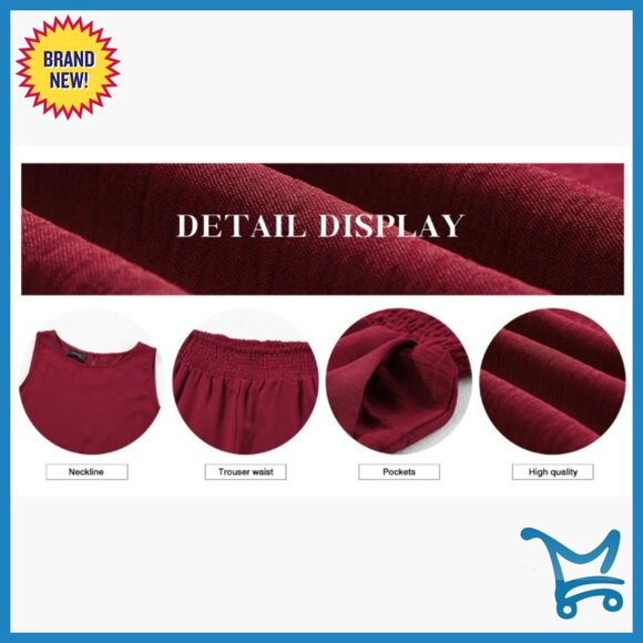 Women's 2 Piece Set Sleeveless Tank Top Wide Leg Pants Elastic Waist - Picture 6 of 7